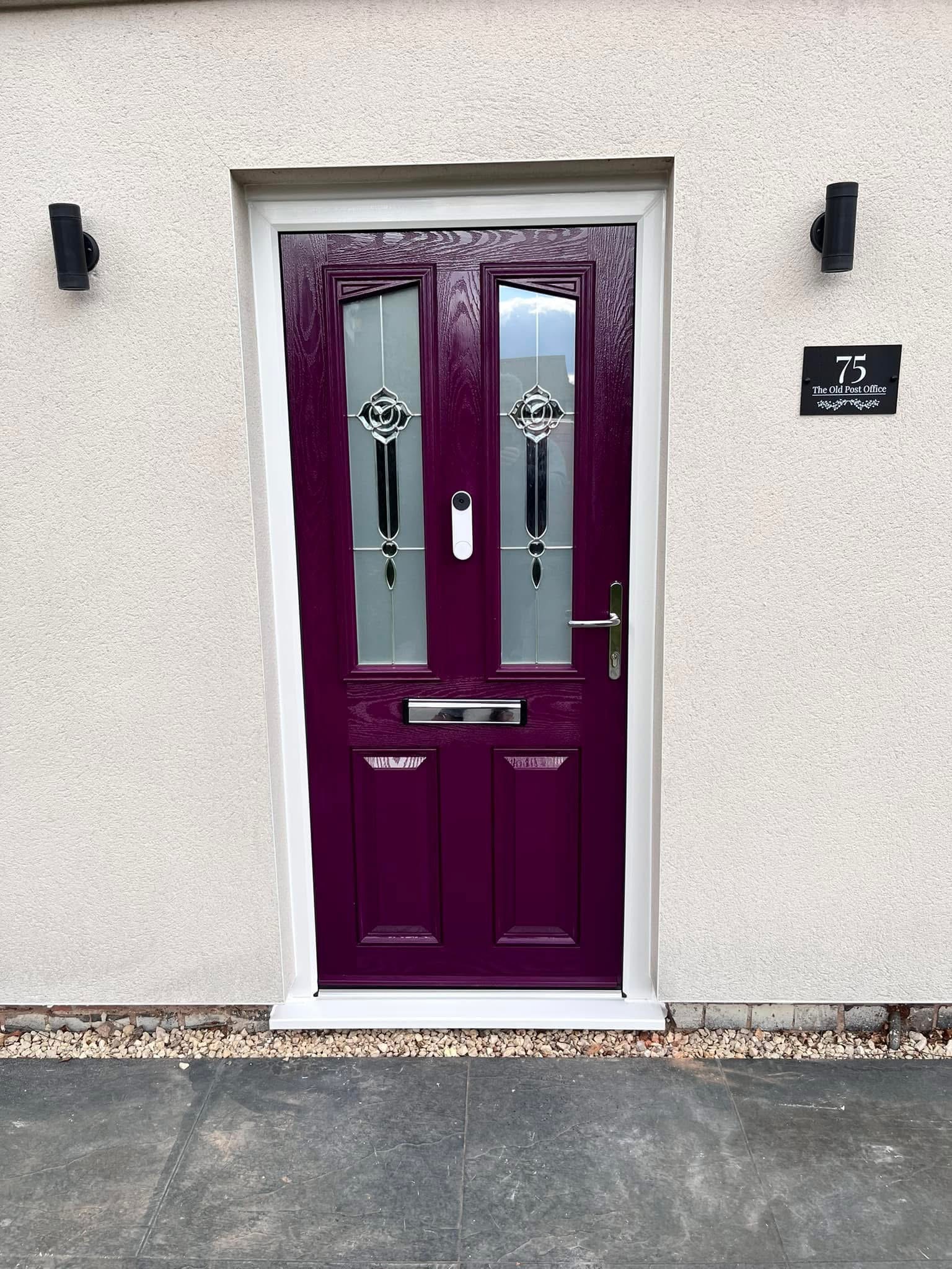 Purple external door installation by Glass Man