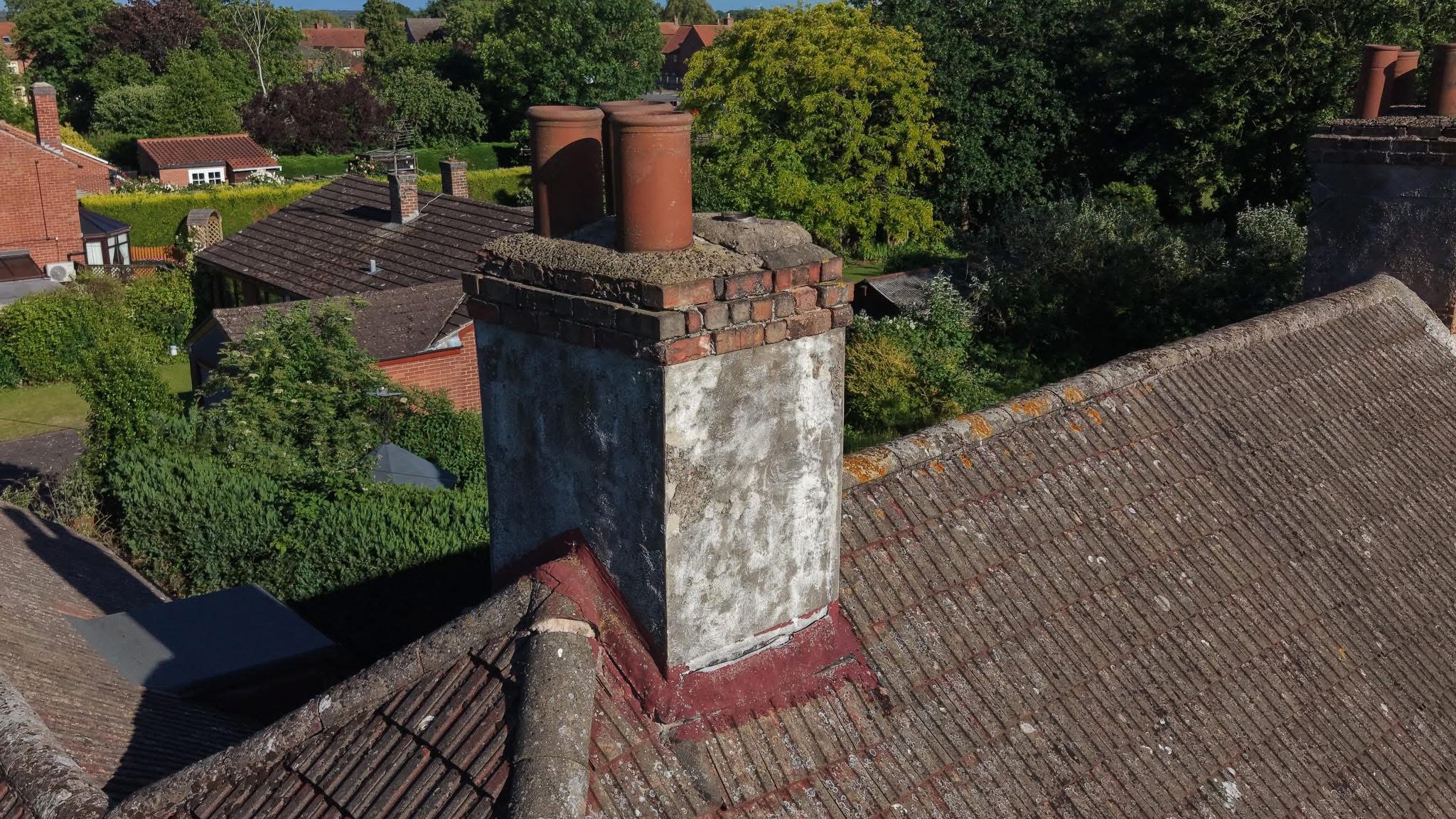 High level roof and chimney view used for drone survey work